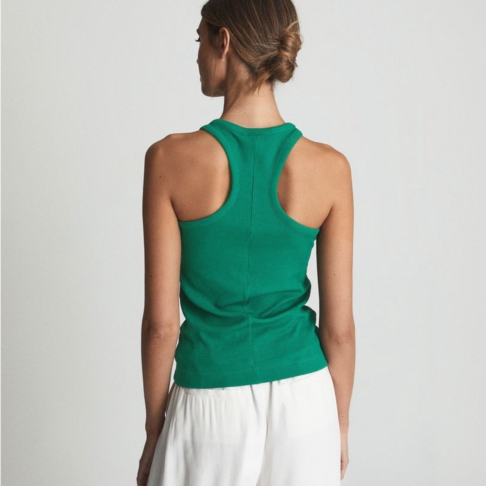 REISS Green Ribbed Racerback Tank Top - Picture 4 of 14